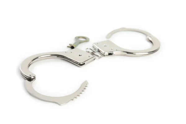 Classic Chain Handcuffs Key White Background — Stock Photo, Image