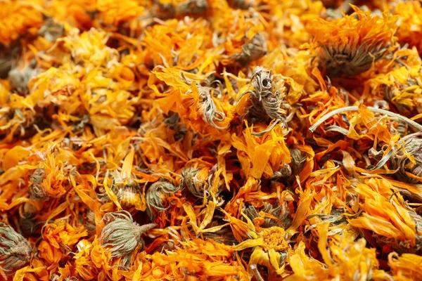 Mucchio Fiori Calendula Secchi Come Sfondo Primo Piano — Foto Stock