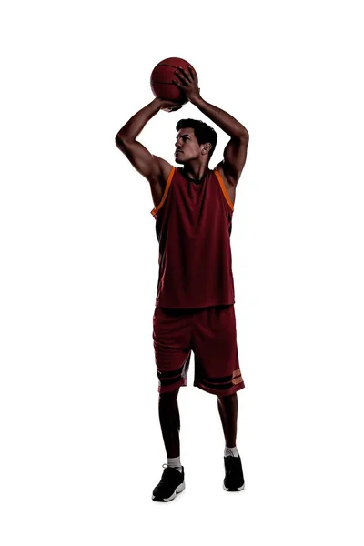 Silhouette Professional Sportsman Playing Basketball White Background — Stock Photo, Image