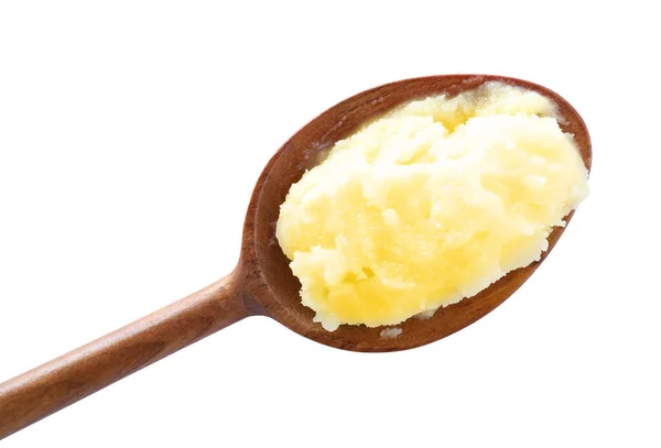 Wooden Spoon Ghee Butter Isolated White Top View — Stock Photo, Image