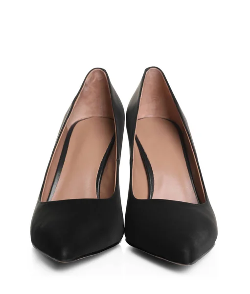 Paar Elegante Zwarte Hoge Hak Schoenen Witte Achtergrond — Stockfoto