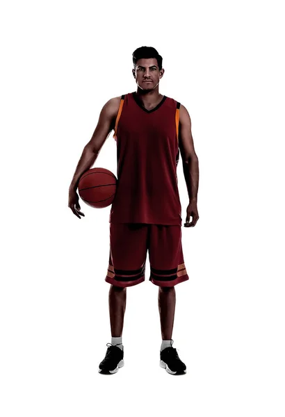 Silhuett Basketspelare Med Boll Vit Bakgrund — Stockfoto