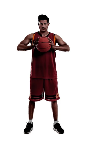 Silhouette Basketball Player Ball White Background — Stock Photo, Image