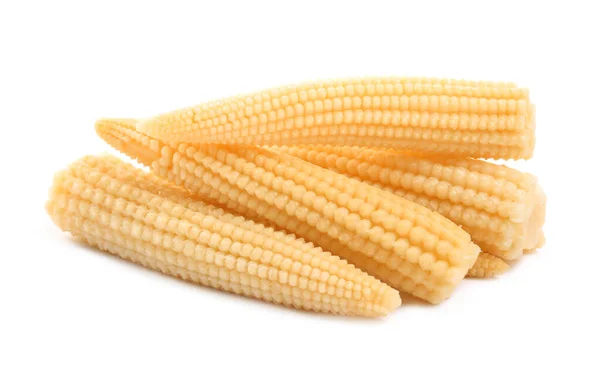 Färsk Baby Corn Kolvar Vit Bakgrund — Stockfoto