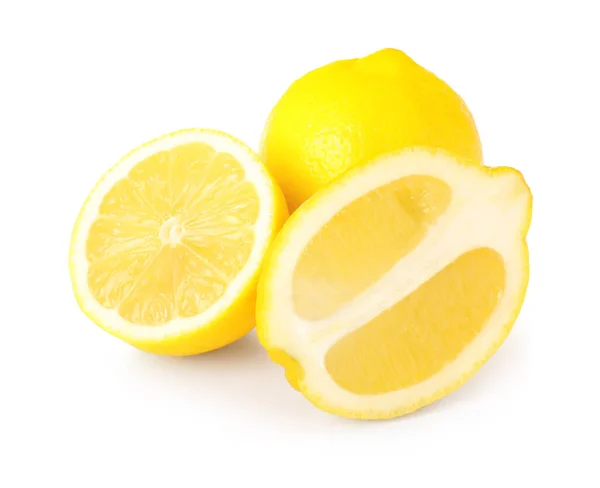 Cut Whole Ripe Lemons Isolated White — Stock Photo, Image