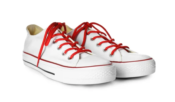 Pair Trendy Sneakers Isolated White — Stock Photo, Image