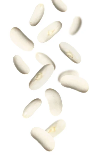 Many Beans Falling White Background Vertical Banner Design Vegan Diet — Stock Photo, Image