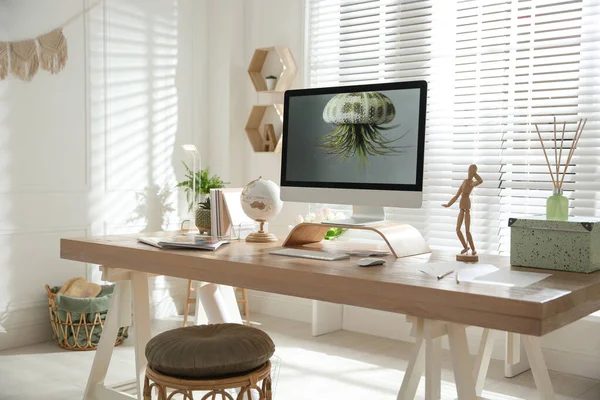 Stylish Home Office Interior Comfortable Workplace — Stock Photo, Image