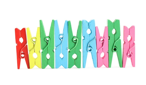 Many Colorful Wooden Clothespins White Background — Stock Photo, Image