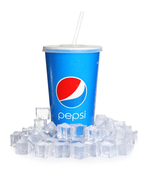 Mykolaiv Ukraine June 2021 Paper Pepsi Cup Water Drops Ice — 스톡 사진