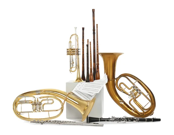 Conjunto Instrumentos Musicales Viento Sobre Fondo Blanco — Foto de Stock