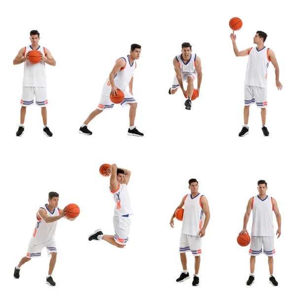 Professionele Sportman Basketbal Witte Achtergrond Collage — Stockfoto