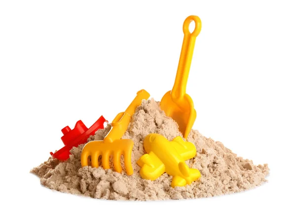 Plastic Beach Toys Pile Sand White Background Outdoor Play — Stock Photo, Image
