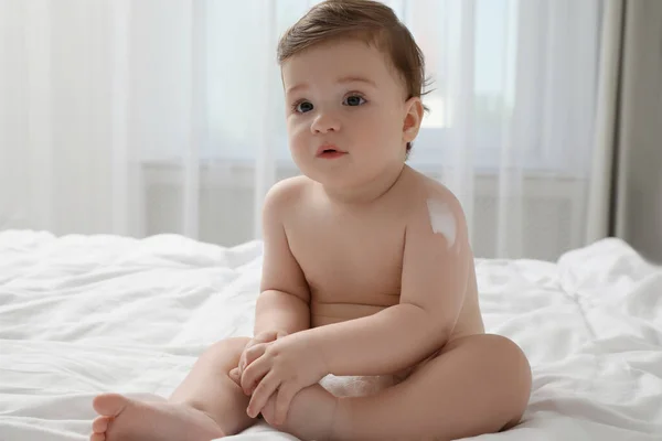 Cute Little Baby Cream Arm Indoors — Stock Photo, Image