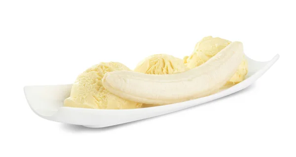 Вкусное Банановое Мороженое Свежие Фрукты Изолированные Белом — стоковое фото