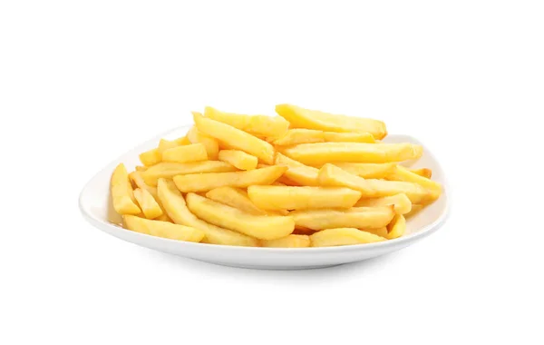 Frites Dorées Délicieuses Sur Fond Blanc — Photo