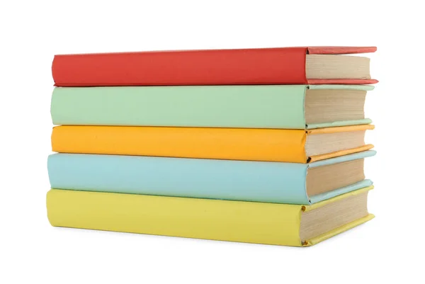 Många Färgglada Inbundna Böcker Vit Bakgrund — Stockfoto