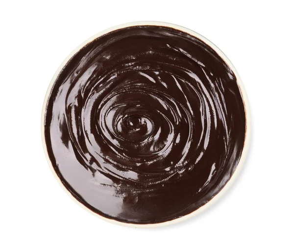 Delicious Chocolate Cream Bowl White Background Top View — Stok Foto