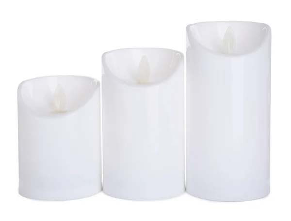 Decorative Flameless Led Candles White Background — Stock Photo, Image