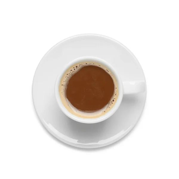 Taza Café Caliente Aromático Sobre Fondo Blanco Vista Superior — Foto de Stock