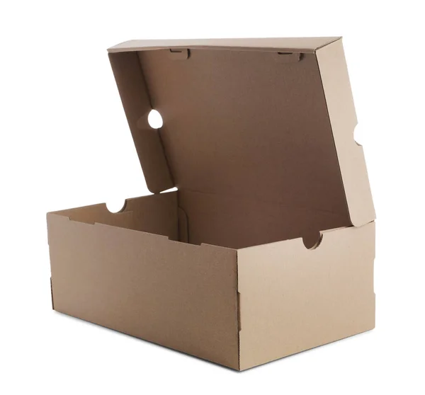 Open Cardboard Box Shoes Isolated White — Stock Photo, Image