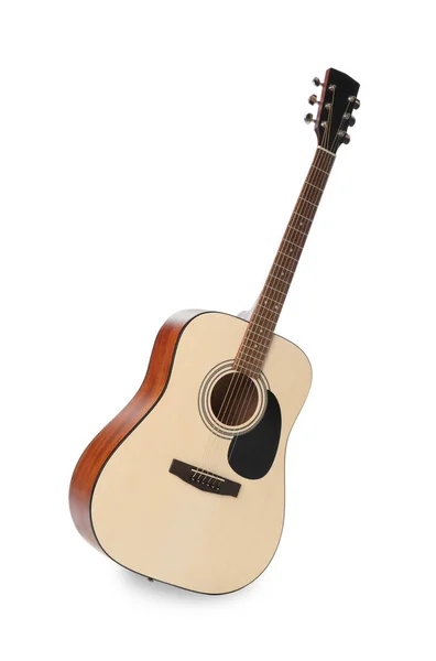 Gitara Akustyczna Odizolowana Biało Strunowy Instrument Muzyczny — Zdjęcie stockowe