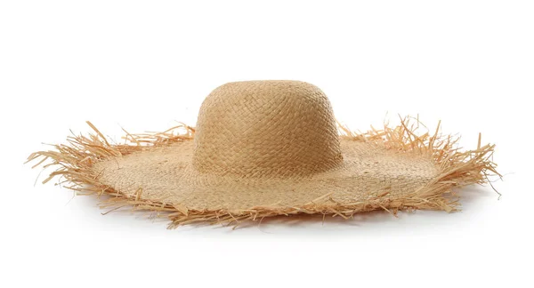 Straw Hat Isolated White Stylish Headdress — Stock Photo, Image