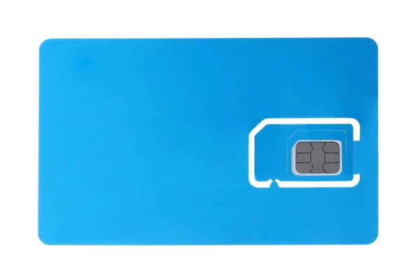 Carta Sim Azzurra Isolata Bianco — Foto Stock