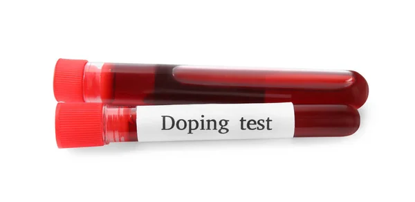 Beyaz Zemin Üzerinde Doping Testi Olan Kan Tüpleri — Stok fotoğraf