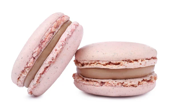 Rosa Macarons Auf Weißem Hintergrund Leckeres Dessert — Stockfoto
