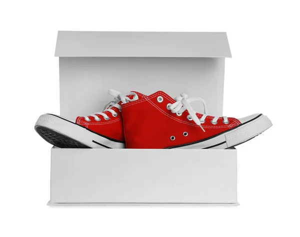 Pair Stylish Sport Shoes Box White Background — Stock Photo, Image