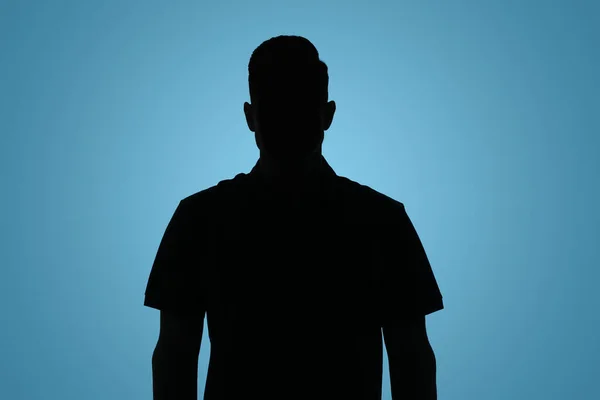 Silhouette Anonymous Man Light Blue Background — Stock Photo, Image