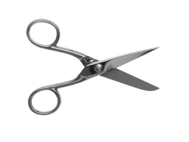 Beyaz, üst görünümde izole edilmiş makas dikiliyor