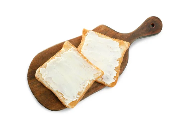 Lahodné Toasty Máslem Bílém Pozadí Horní Pohled — Stock fotografie