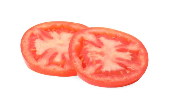 Tranches Tomate Mûre Isolées Sur Blanc — Photo