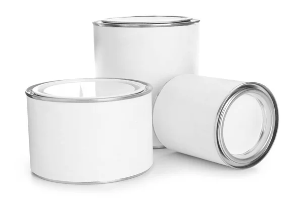 Latas Pintura Blanco Cerradas Sobre Fondo Blanco — Foto de Stock