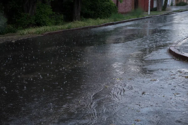 View Heavy Pouring Rain City Street — Stock Photo, Image