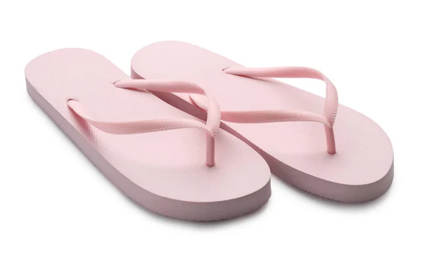 Stílusos Rózsaszín Flip Flops Fehér Háttér Tengerparti Objektum — Stock Fotó