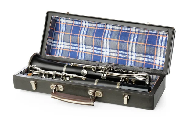 Clarinet Case Isolated White Woodwind Musical Instrument — Stock Photo, Image