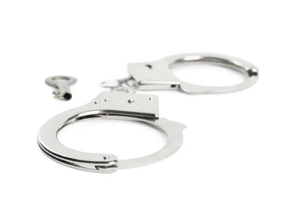 Classic Chain Handcuffs Key White Background — Stock Photo, Image