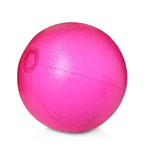 Надувной Розовый Пляжный Мяч Изолирован Белом — стоковое фото
