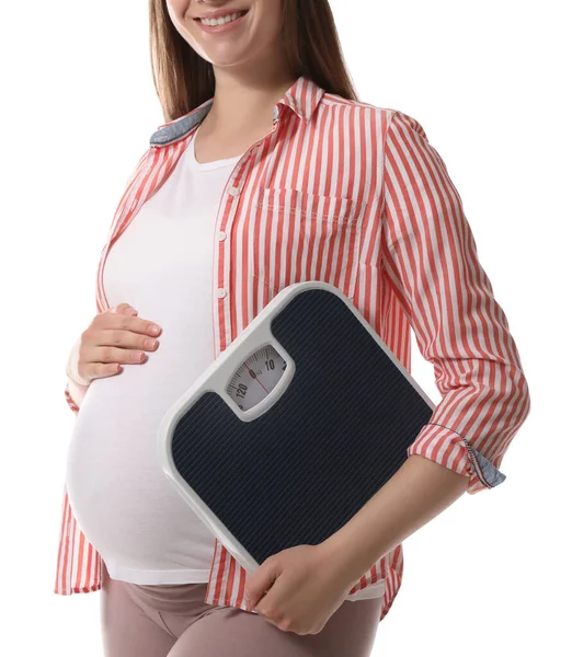 Těhotná Žena Šupinami Bílém Pozadí Detailní Záběr — Stock fotografie