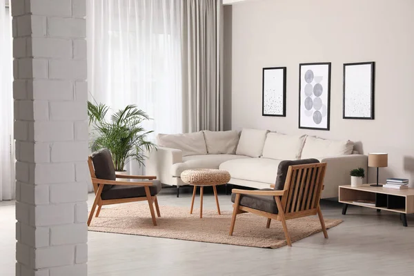 Elegante Salón Interior Con Muebles Cómodos —  Fotos de Stock
