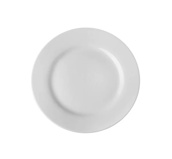 Placa Cerâmica Limpa Vazia Isolada Branco Vista Superior — Fotografia de Stock