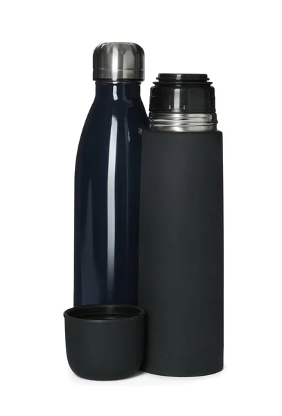 Moderne Thermos Fles Witte Achtergrond — Stockfoto