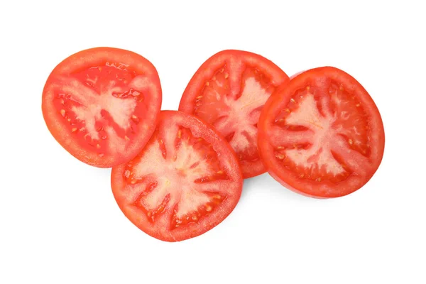 白い背景に熟したトマトのスライス トップビュー — ストック写真