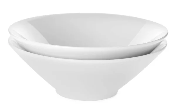 Empty Clean Ceramic Bowls Isolated White — Stock Photo, Image