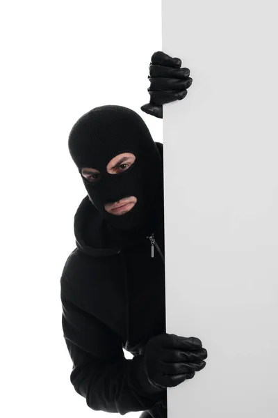 Man Bär Svart Balaclava Vit Bakgrund — Stockfoto