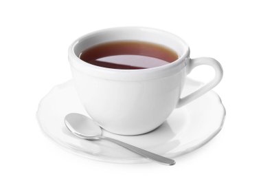 Beyaz üzerine izole edilmiş bir fincan kokulu sıcak çay.