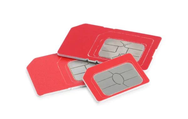 Modern Red Sim Cards White Background — Stock fotografie